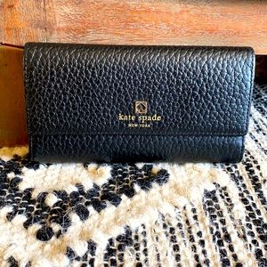 Kate Spade black pebble leather Trifold wallet